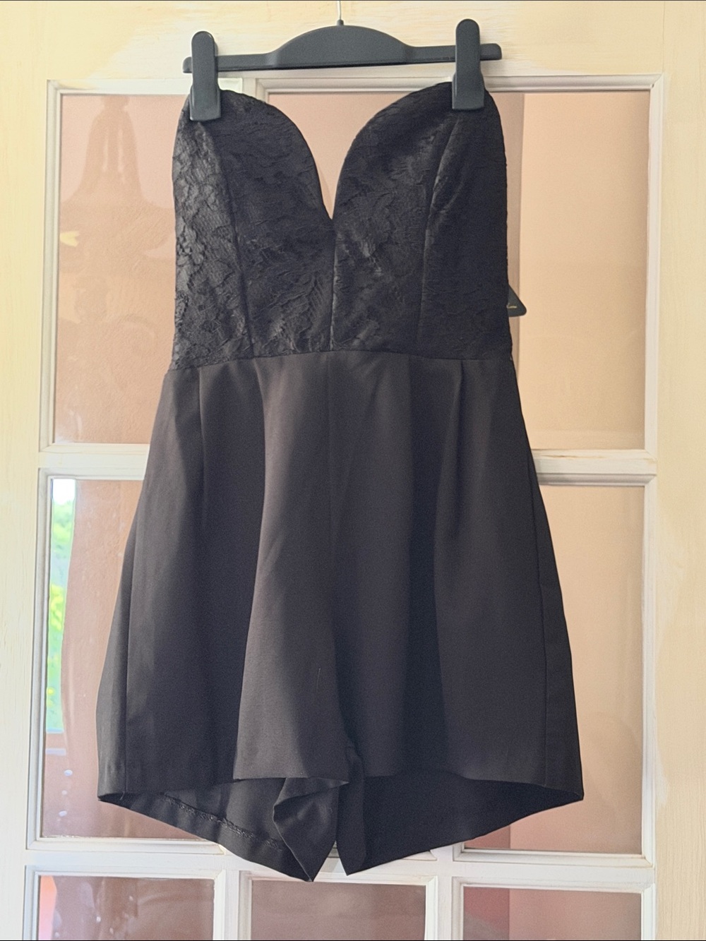 Strapless Black Lace Bustier Romper